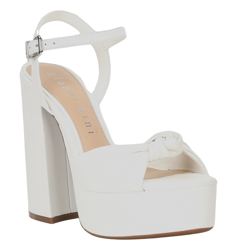 NEW Gianni Bini Hartliye Leather Knot Ankle Strap Platform Dress Sandals Sz. 10